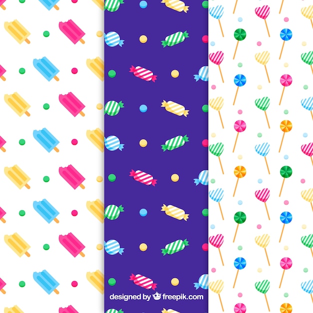 Free vector delicious candies patterns collection in flat style