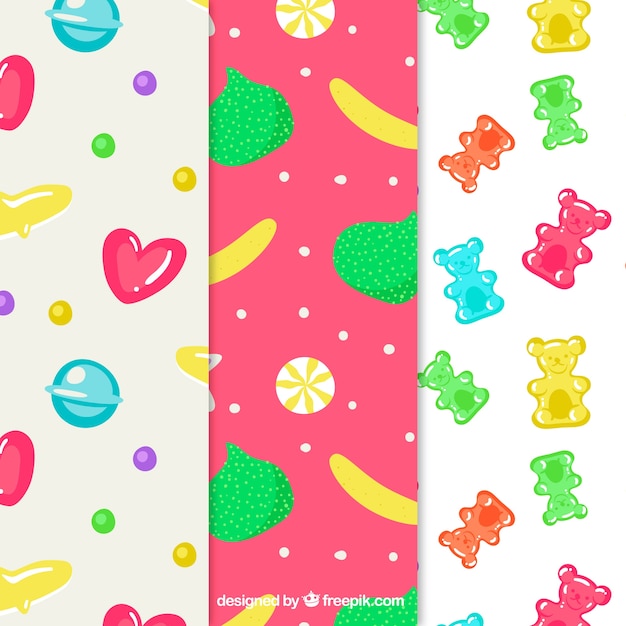 Free vector delicious candies patterns collection in flat style