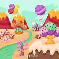 Free vector delicious candy land background in flat style