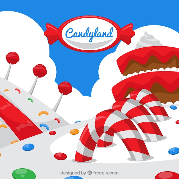 Delicious candy land background in flat style