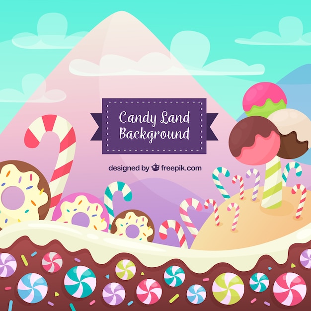 Free vector delicious candy land background in flat style