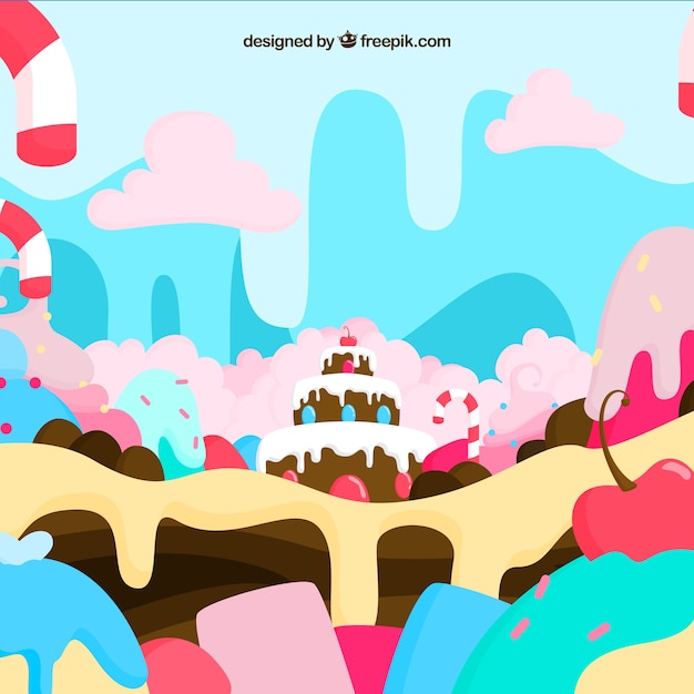 Free vector delicious candy land background in flat style