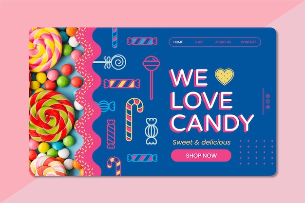 Бесплатное векторное изображение Шаблон целевой страницы вкусных конфет