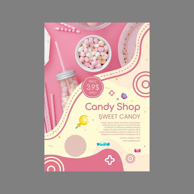 Free vector delicious candy shop poster template