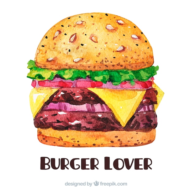 Free vector delicious cheeseburger in watercolor style