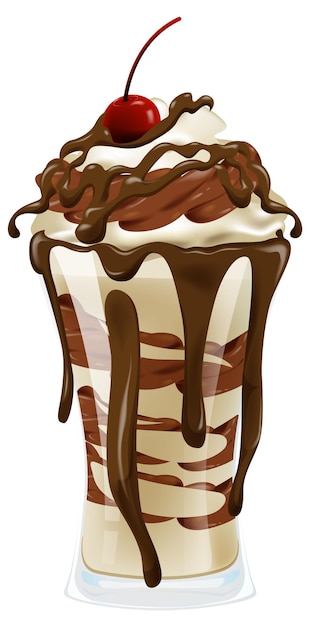 Free vector delicious chocolate sundae with cherry top