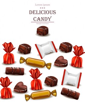 おいしい​チョコレートキャンディーカードベクトル​現実的​な​イラスト