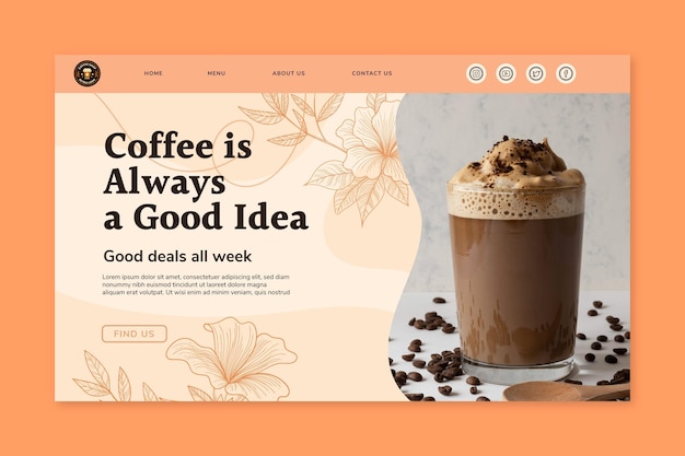 Free vector delicious coffee landing page template