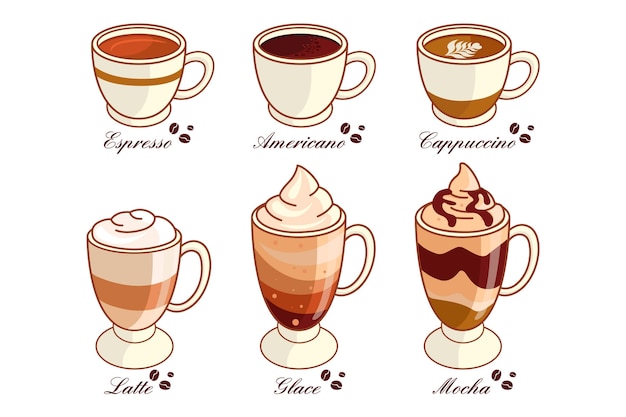 Delicious coffee types collection