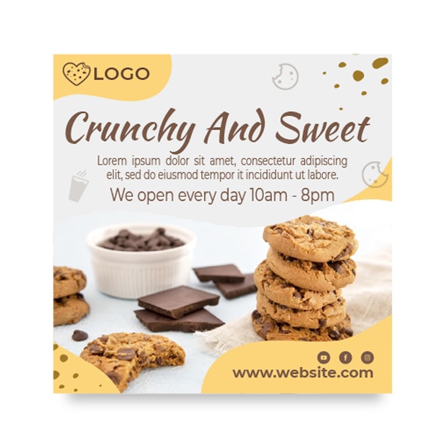 Free vector delicious cookies squared flyer template