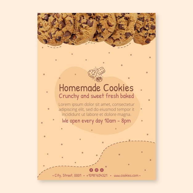 Free vector delicious cookies vertical flyer template