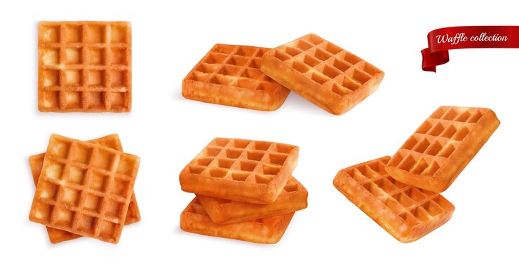 Free Vector delicious crispy viennese waffles squares scattered on white background realistic set isolated vector illustration