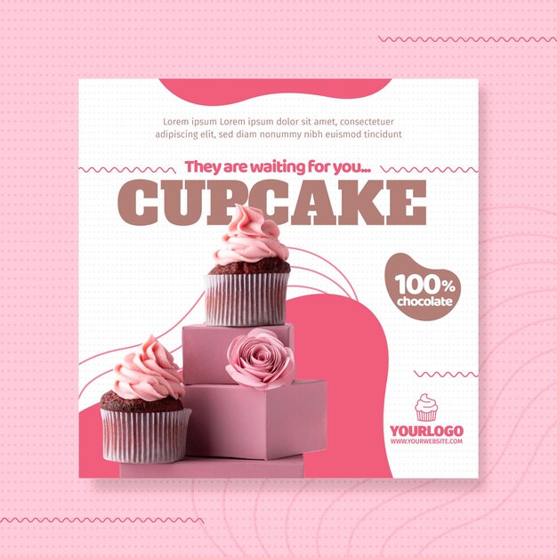 Modello di volantino quadrato delizioso cupcake