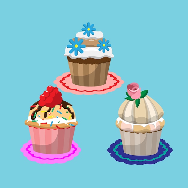 Vettore gratuito delicious cupcakes collection