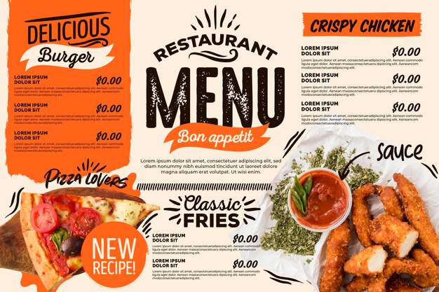 Delicious digital horizontal restaurant menu