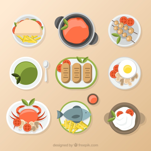 Delicious dishes in flat design