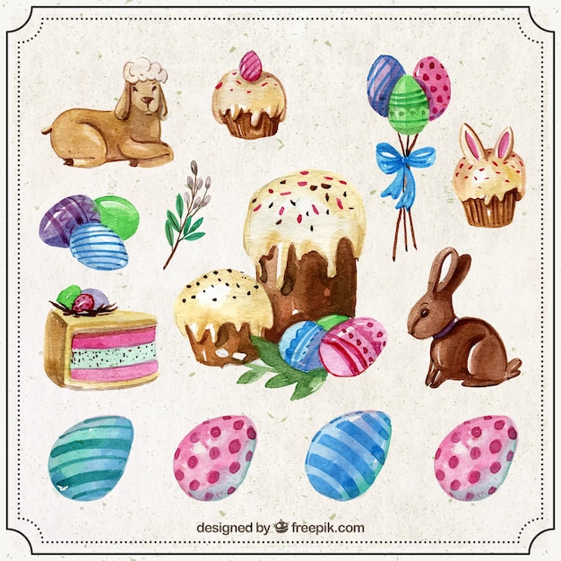 Free vector delicious easter cakes pack