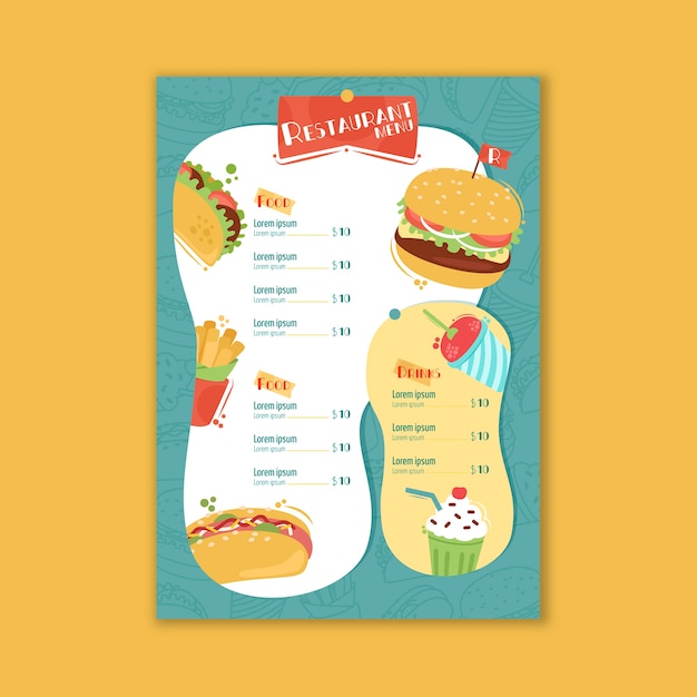 Free vector delicious fast food restaurant menu