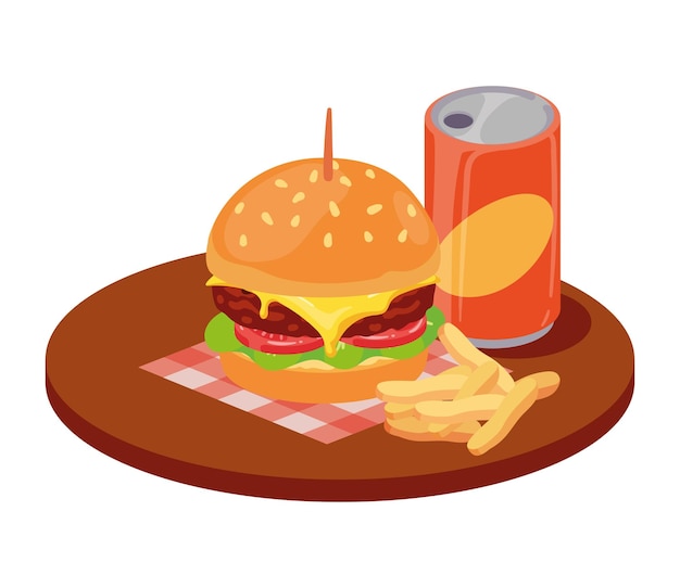 Free vector delicious fast food in tray isolated