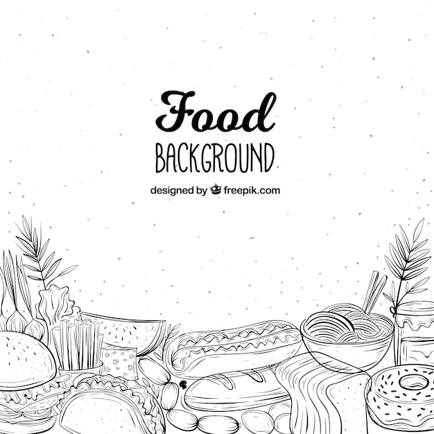 Delicious food background with hand drawn style