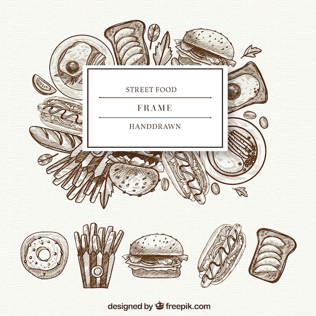 Delicious food frame with hand drawn style