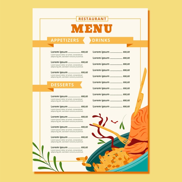 Modello di menu del ristorante di cibo delizioso