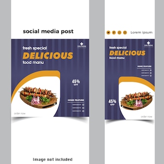 Набор баннеров в социальных сетях для вкусного меню из свежих продуктов и блюд