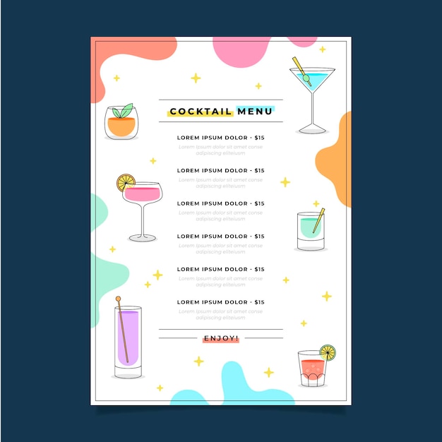 Free vector delicious fresh cocktail restaurant menu