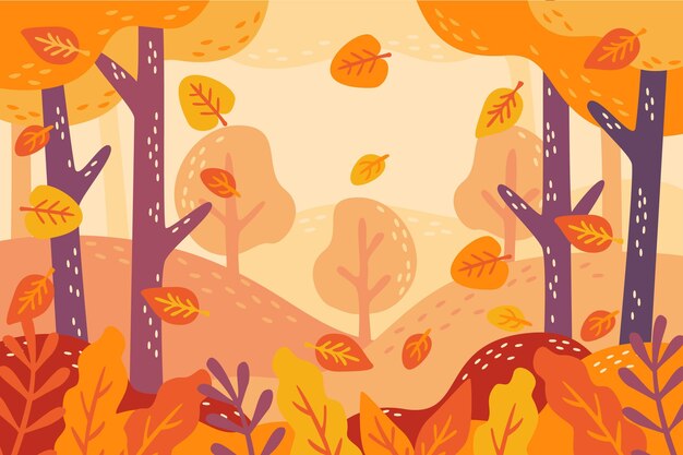 Delicious golden leaves hand drawn autumn background