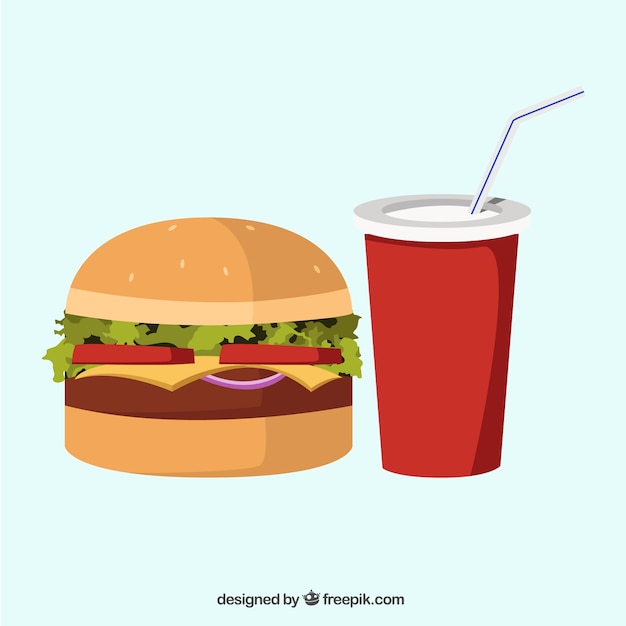 Delicious hamburger and soft drink