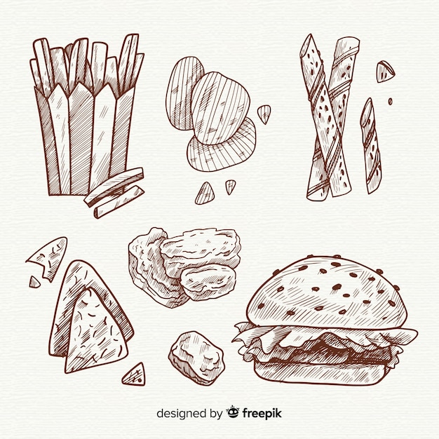 Delicious hand drawn snack collection