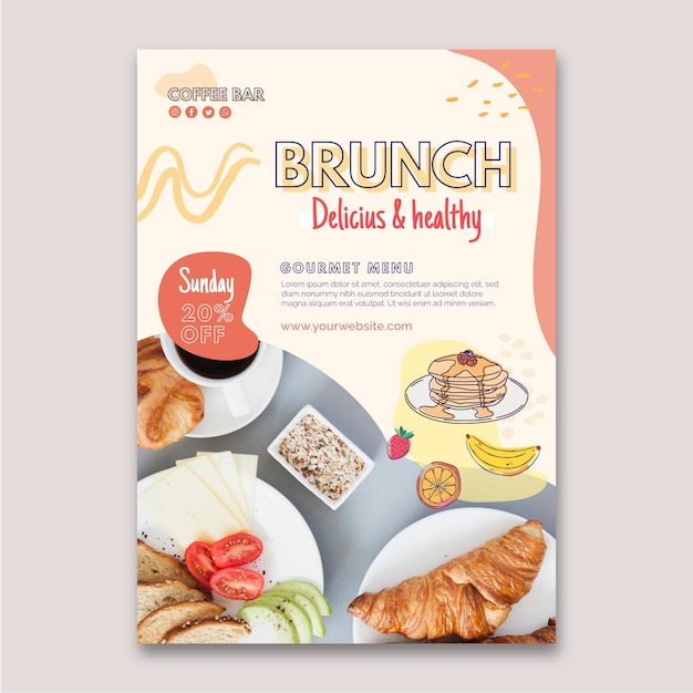 Vettore gratuito volantino verticale delizioso e salutare per il brunch