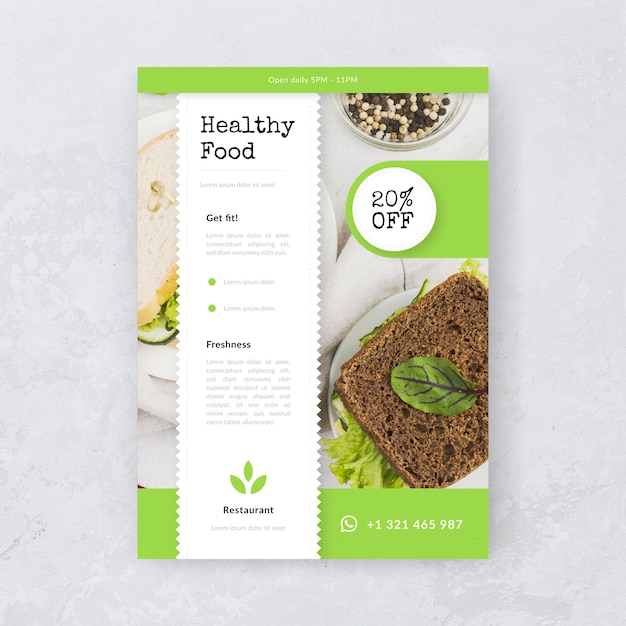 Free vector delicious healthy food restaurant poster with picture