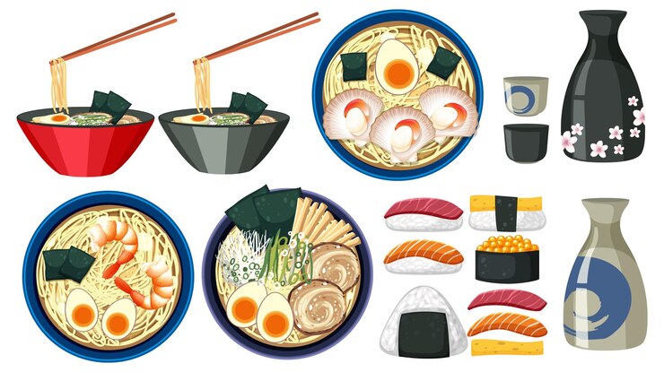 Free Vector delicious japanese food sushi and ramen delights