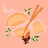 Vettore gratuito delizioso cibo giapponese gyozas in design piatto
