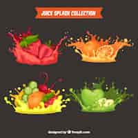 Free vector delicious juice splashes collection with fruits