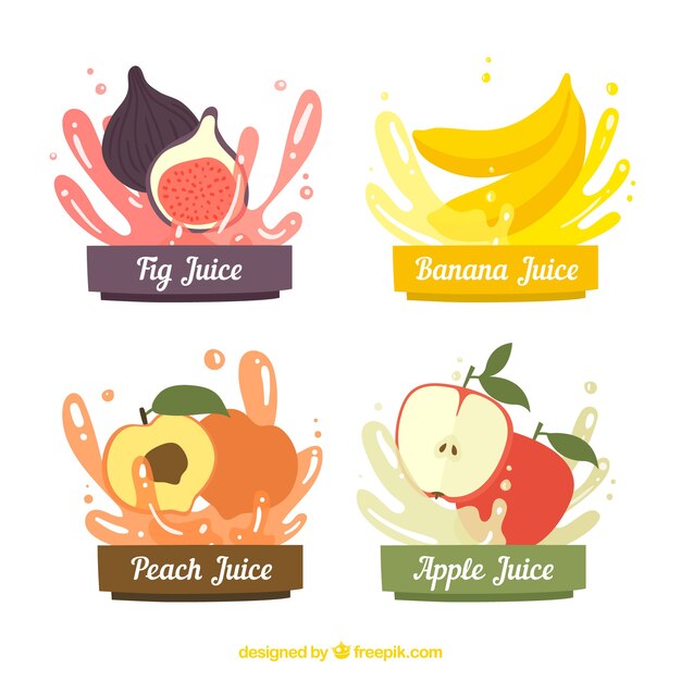 Free vector delicious juice splashes collection with fruits