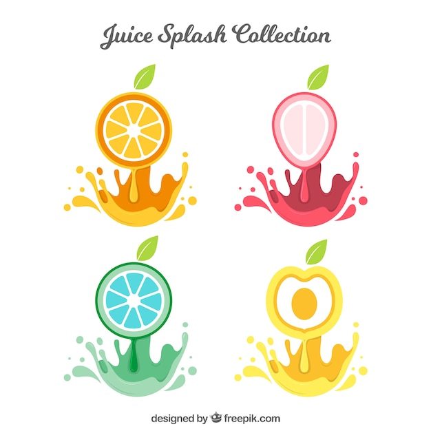 Free vector delicious juice splashes collection with fruits