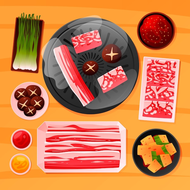 Delicious korean bbq illustration