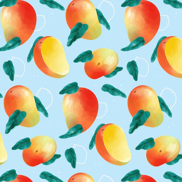 Free vector delicious mango pattern on blue background