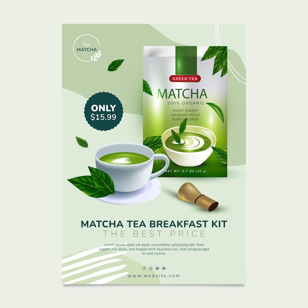 Vettore gratuito delizioso modello di poster di tè matcha