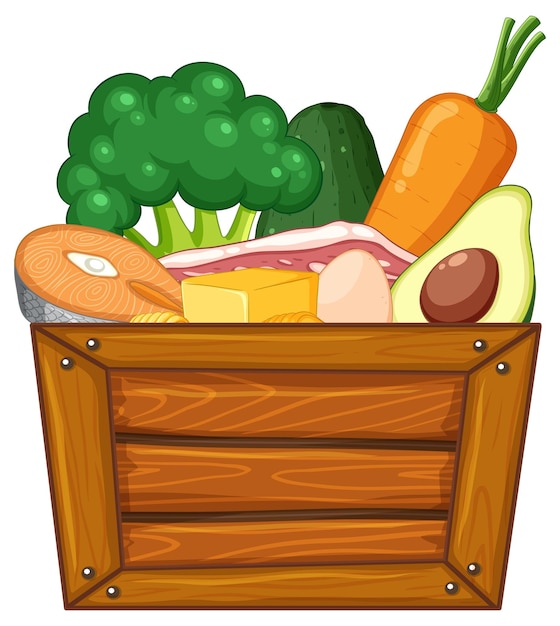 Delicious meat and vegetable in wooden crate