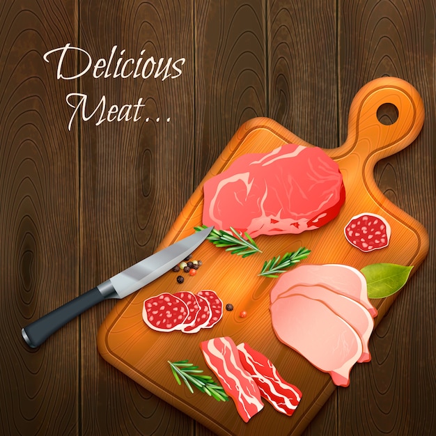 Delicious meat on wooden board 