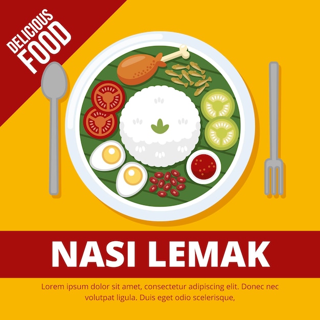 Vettore gratuito delizioso nasi lemak pronto da servire