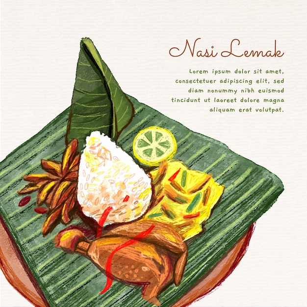 Vettore gratuito delizioso nasi lemak pronto da servire