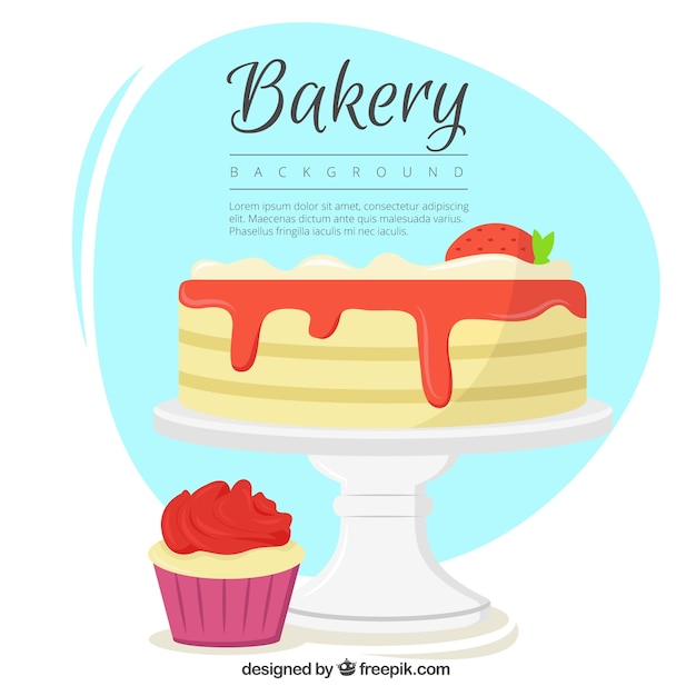 Free vector delicious pancakes with cupcake watercolor background