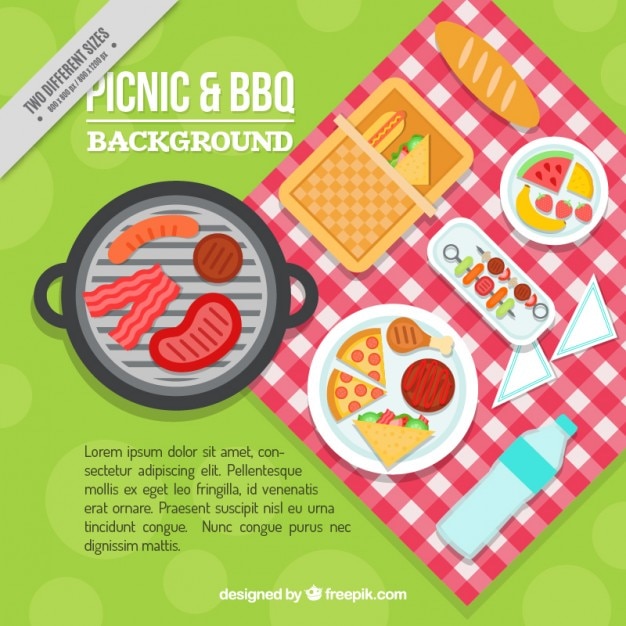 Free Vector delicious picnic and bbq in flat design background