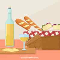 Free vector delicious picnic with wine and cheese