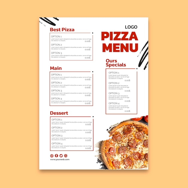 Free vector delicious pizza restaurant menu