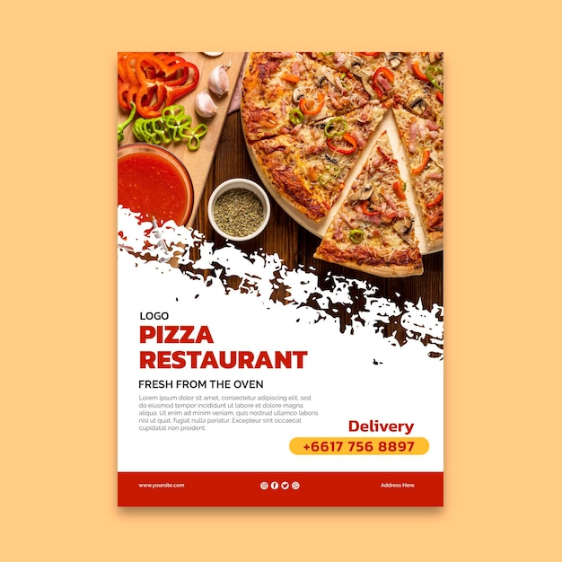 Vettore gratuito modello di poster del delizioso ristorante pizzeria restaurant